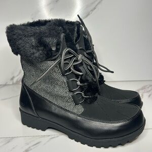 black herringbone duck boots